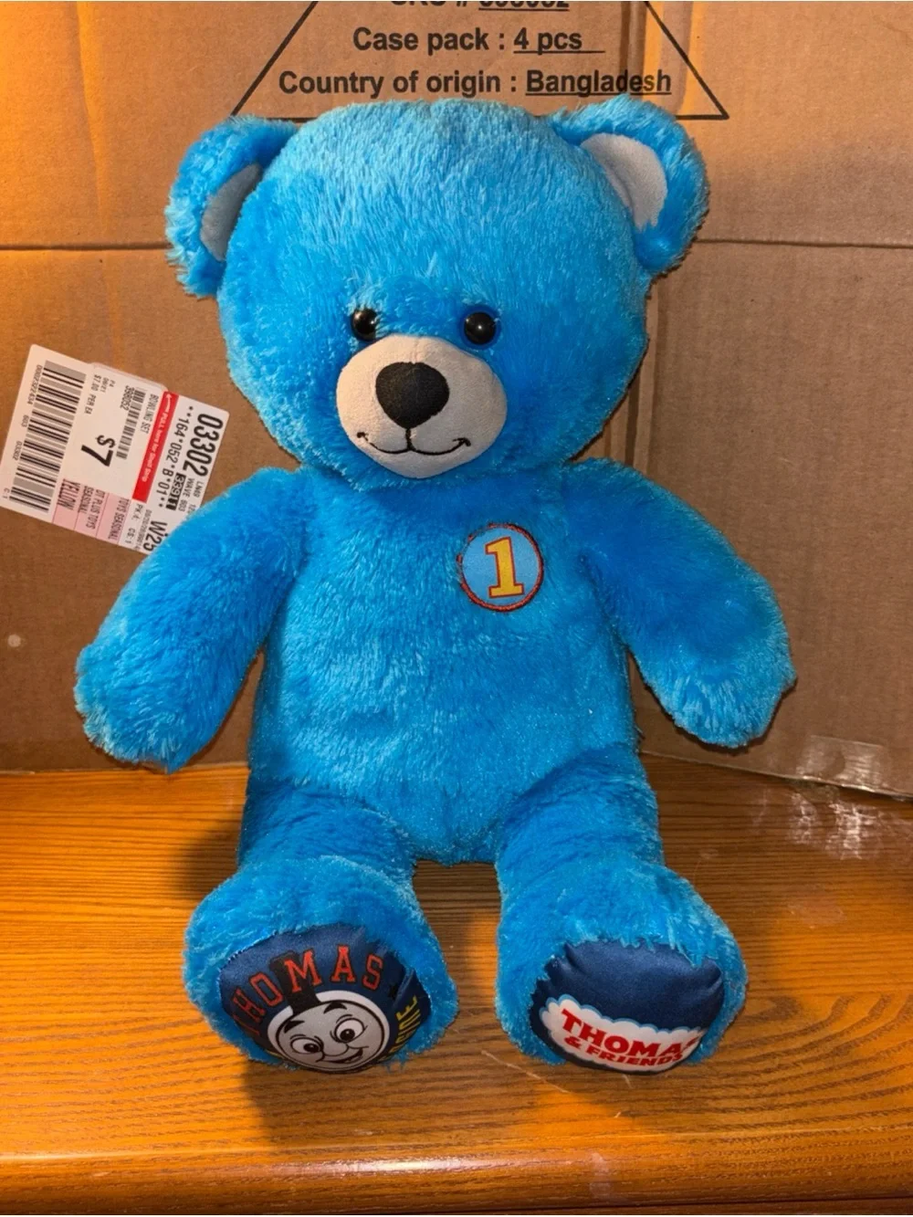 Build-A-Bear Blue Plush Teddy with '1' Patch - Thomas Foot Details